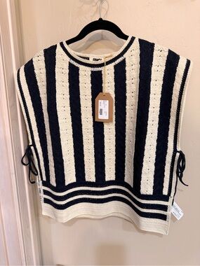 FRNCH brand.  Navy & Cream Striped Sleeveless Knit top.   NWT
